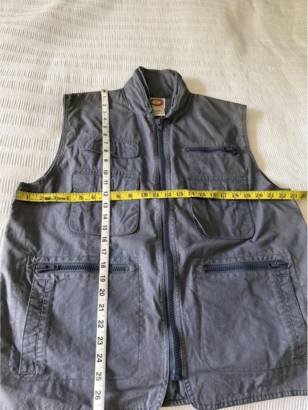 Vintage 80s Banana Republic Safari Bush Vest Hidden Hood Mill Valley Tag L Blue